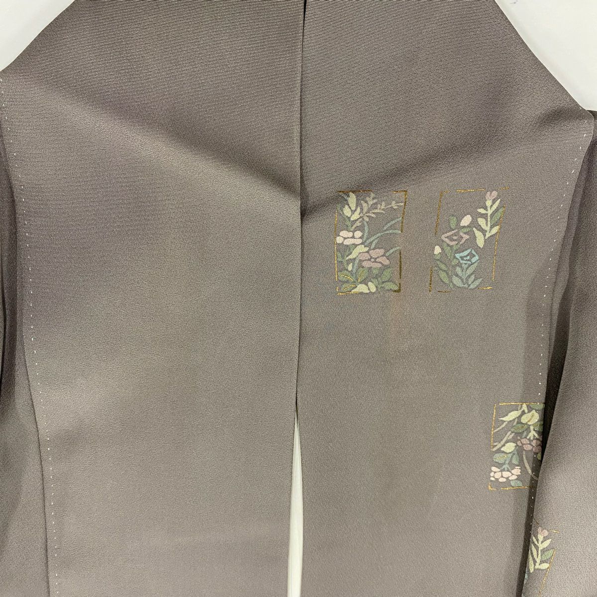 小紋 身長158cm 袖長64cm M 雙層 草花紋紋 金彩裝飾 灰紫 純蠶絲 秀品級 一つ紋