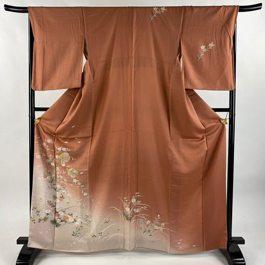 訪問服 身長165cm 袖長68cm L 雙層 秋草 ヱ霞 金銀彩 漸層 茜 純蠶絲 優品級