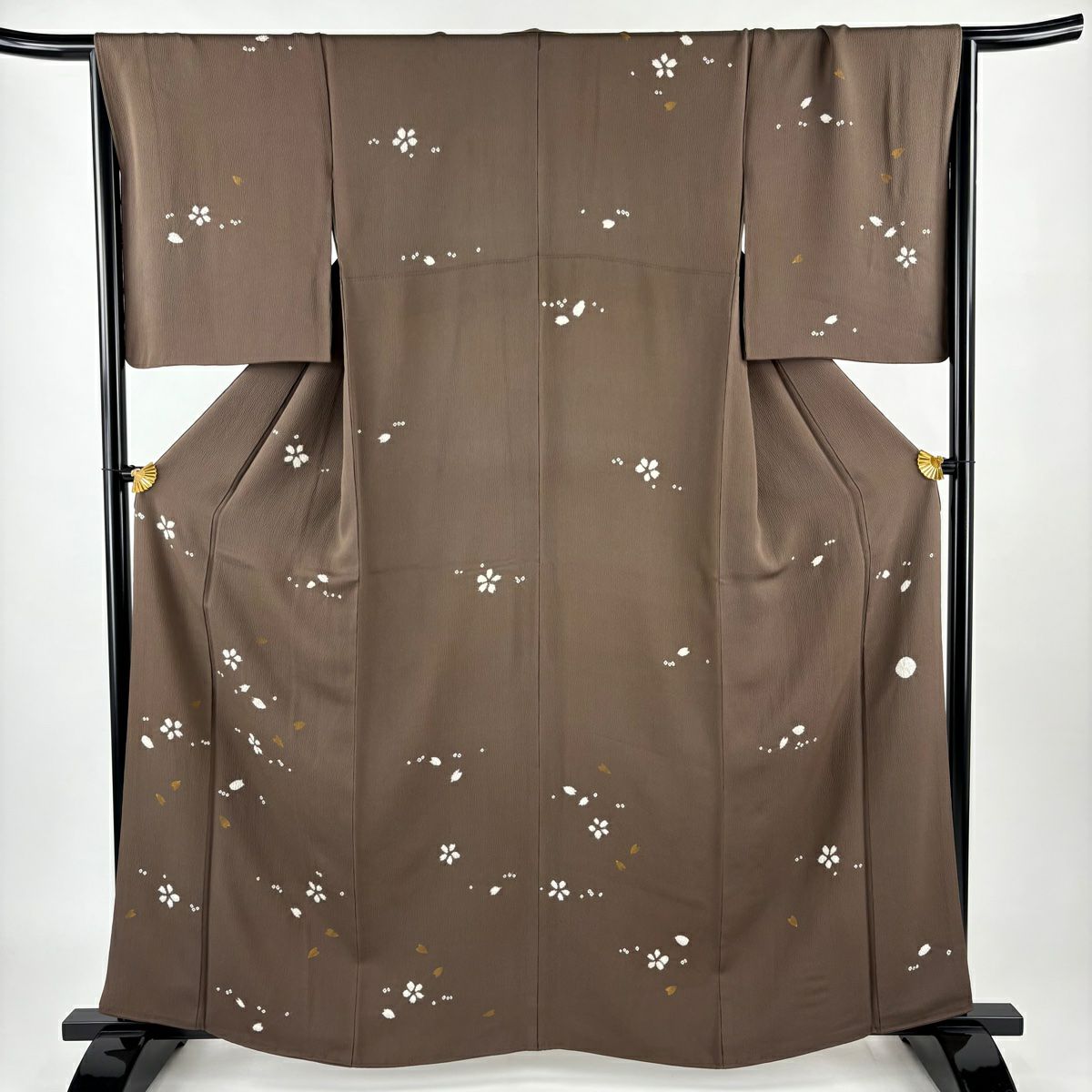 付下 身長161cm 袖長66cm M 雙層櫻櫻花瓣金彩裝飾絞染茶純蠶絲秀品級