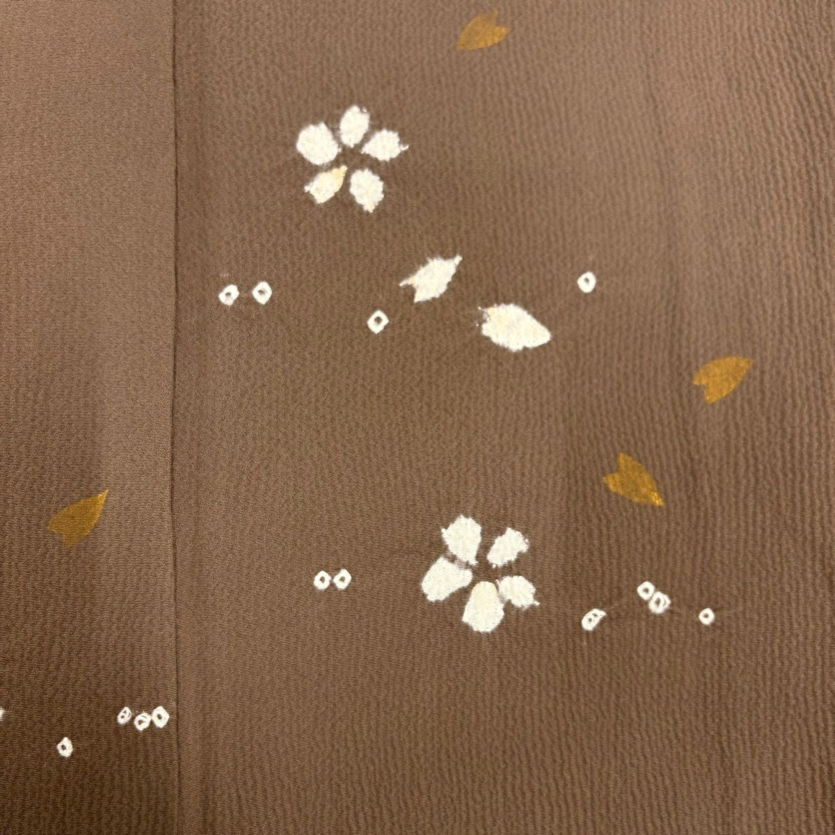 付下 身長161cm 袖長66cm M 雙層櫻櫻花瓣金彩裝飾絞染茶純蠶絲秀品級