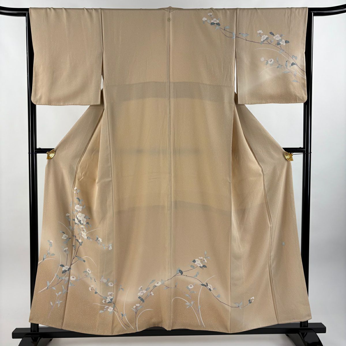 訪問服 身長155.5cm 袖長64cm M 雙層 落款有 草花紋紋 漸變 米色 純蠶絲 優品級 一個紋