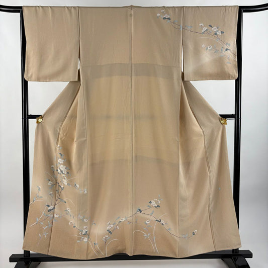 訪問服 身長155.5cm 袖長64cm M 雙層 落款有 草花紋紋 漸變 米色 純蠶絲 優品級 一個紋