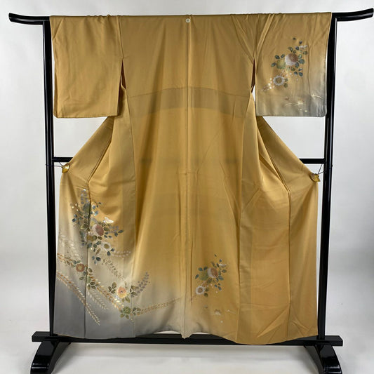 付下 身長155.5cm 袖長64.5cm M 雙層 辻花染 螺鈿 金銀彩 淺橙 純蠶絲 秀品級 一つ紋
