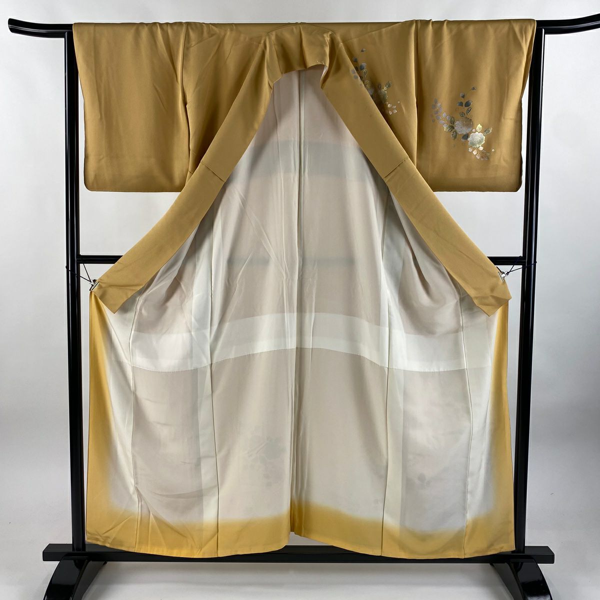 付下 身長155.5cm 袖長64.5cm M 雙層 辻花染 螺鈿 金銀彩 淺橙 純蠶絲 秀品級 一つ紋