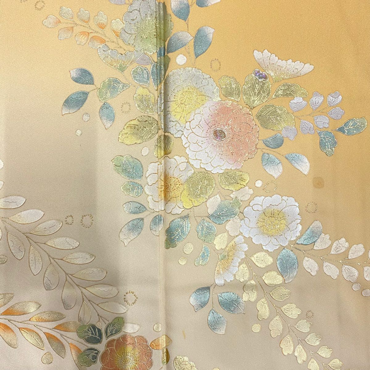 付下 身長155.5cm 袖長64.5cm M 雙層 辻花染 螺鈿 金銀彩 淺橙 純蠶絲 秀品級 一つ紋