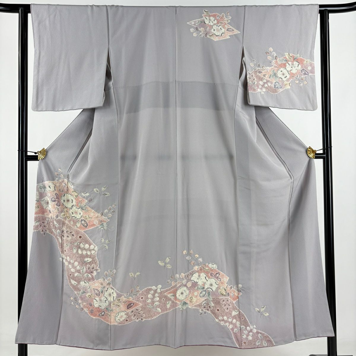 【庫存清倉】訪問服 身長152cm 袖長62.5cm S 雙層 辻花染 霞 灰紫 純蠶絲 名品級