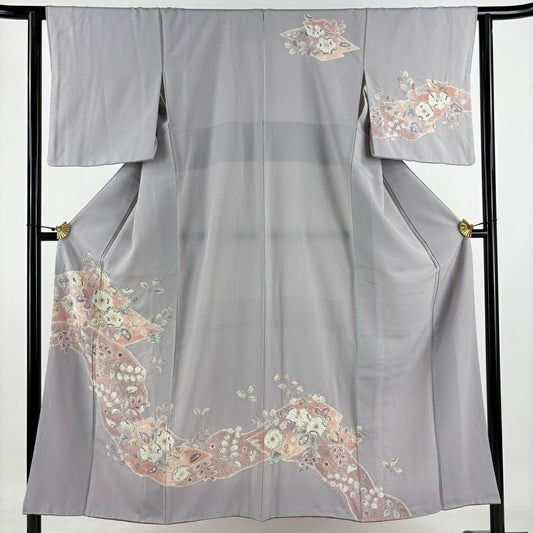 【庫存清倉】訪問服 身長152cm 袖長62.5cm S 雙層 辻花染 霞 灰紫 純蠶絲 名品級