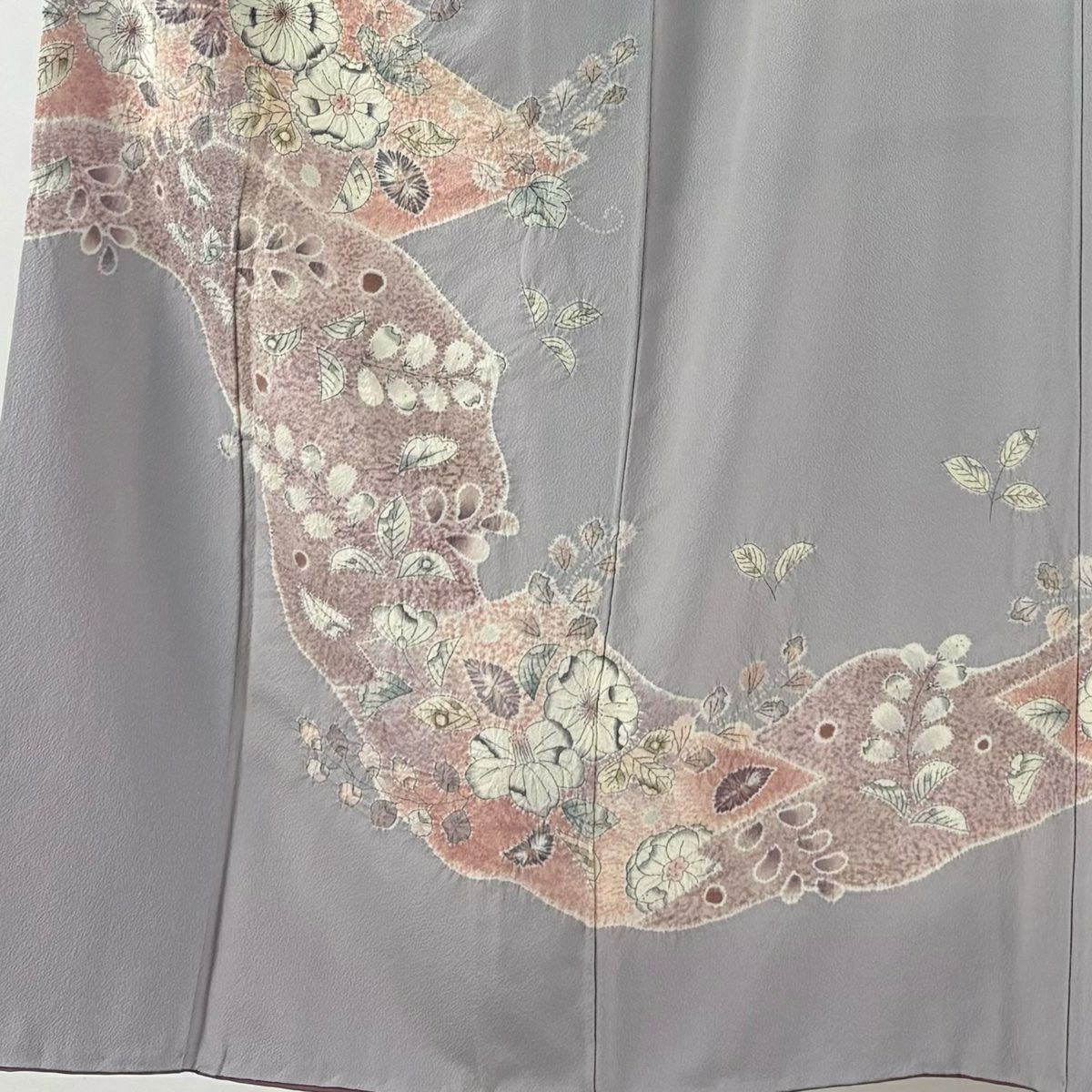 【庫存清倉】訪問服 身長152cm 袖長62.5cm S 雙層 辻花染 霞 灰紫 純蠶絲 名品級