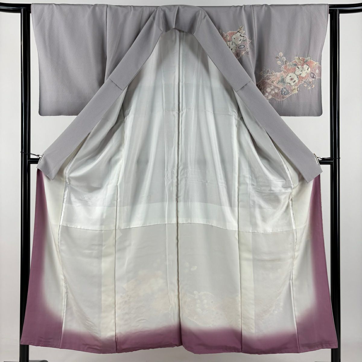 【庫存清倉】訪問服 身長152cm 袖長62.5cm S 雙層 辻花染 霞 灰紫 純蠶絲 名品級
