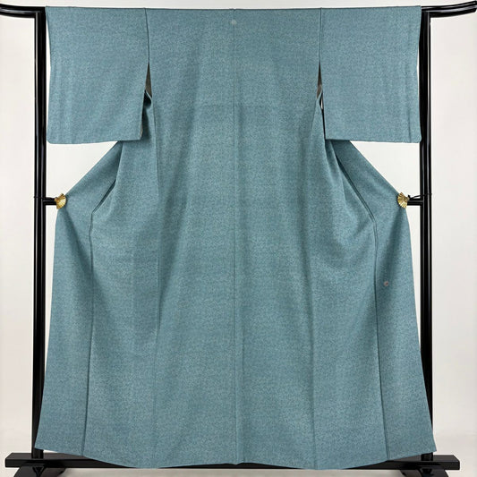 【庫存清倉】 【美品】 江戶小紋 身長158.5cm 袖長63.5cm S 雙層 落款 草花紋 青灰 純蠶絲 名品級 一つ紋
