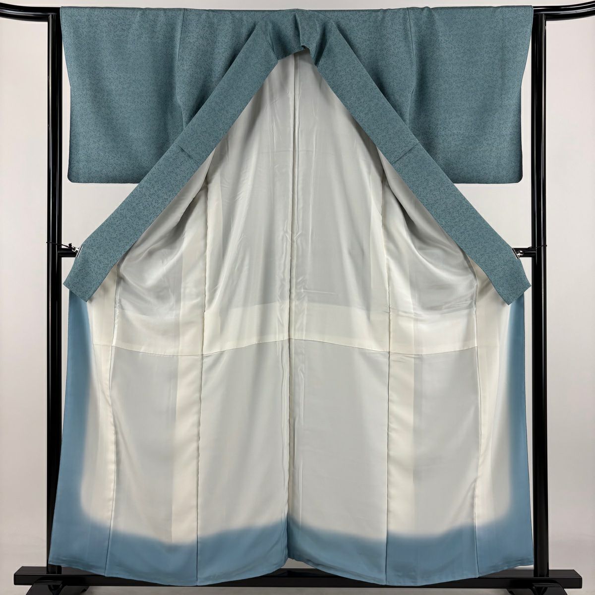 【庫存清倉】 【美品】 江戶小紋 身長158.5cm 袖長63.5cm S 雙層 落款 草花紋 青灰 純蠶絲 名品級 一つ紋