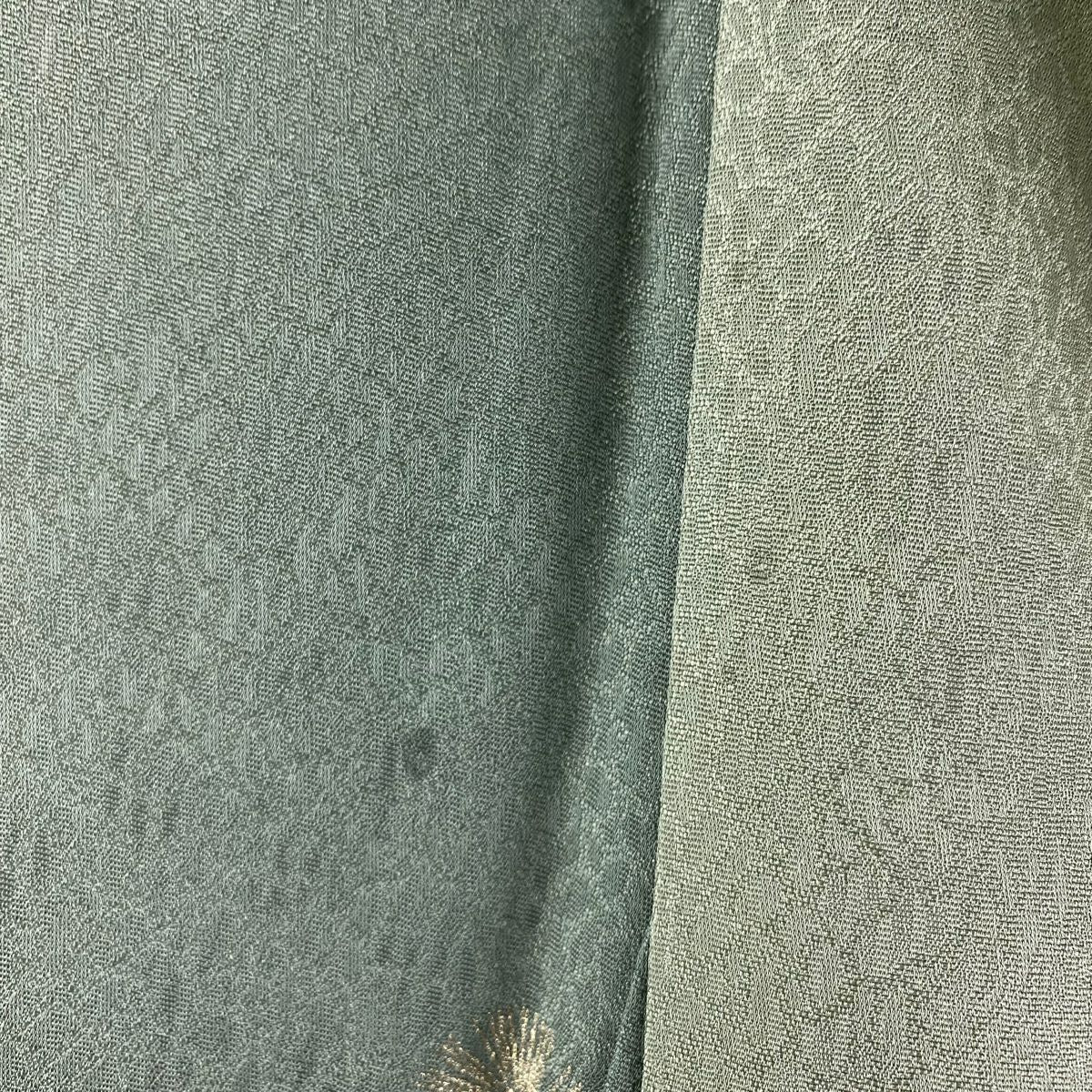 小紋 身長151.5cm 袖長61.5cm S 雙層 花紋 地紋 京金銀彩 漸層 灰綠 純蠶絲 逸品級