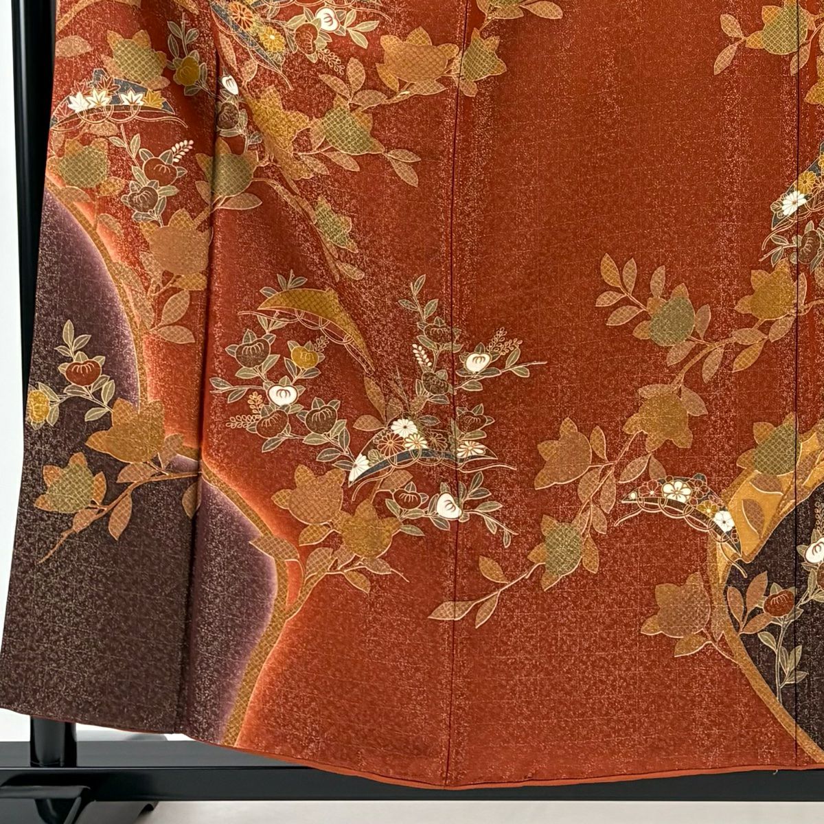 訪問服 身長154.5cm 袖長65cm M 雙層 橘色 笠 金通し 金銀彩 紅茶 純蠶絲 秀品級