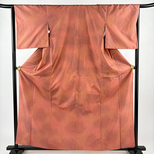 【美品】 小紋 身長159cm 袖長65.5cm M 雙層 紬織織 幾何圖案 漸層 茜色 純蠶絲 優品級