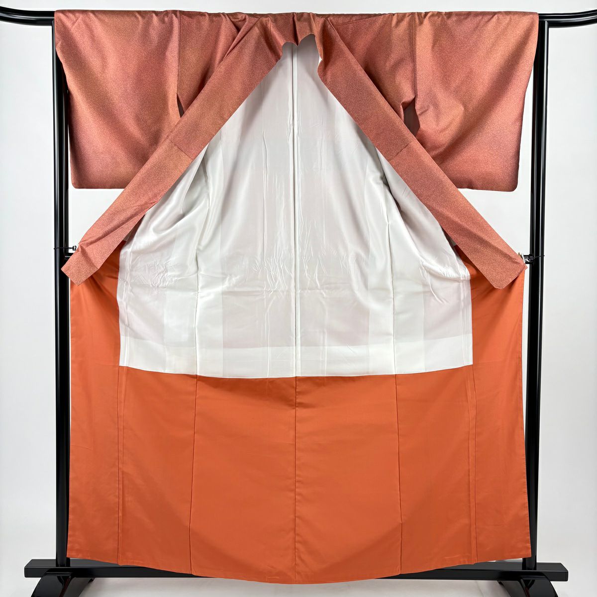 【美品】 小紋 身長159cm 袖長65.5cm M 雙層 紬織織 幾何圖案 漸層 茜色 純蠶絲 優品級