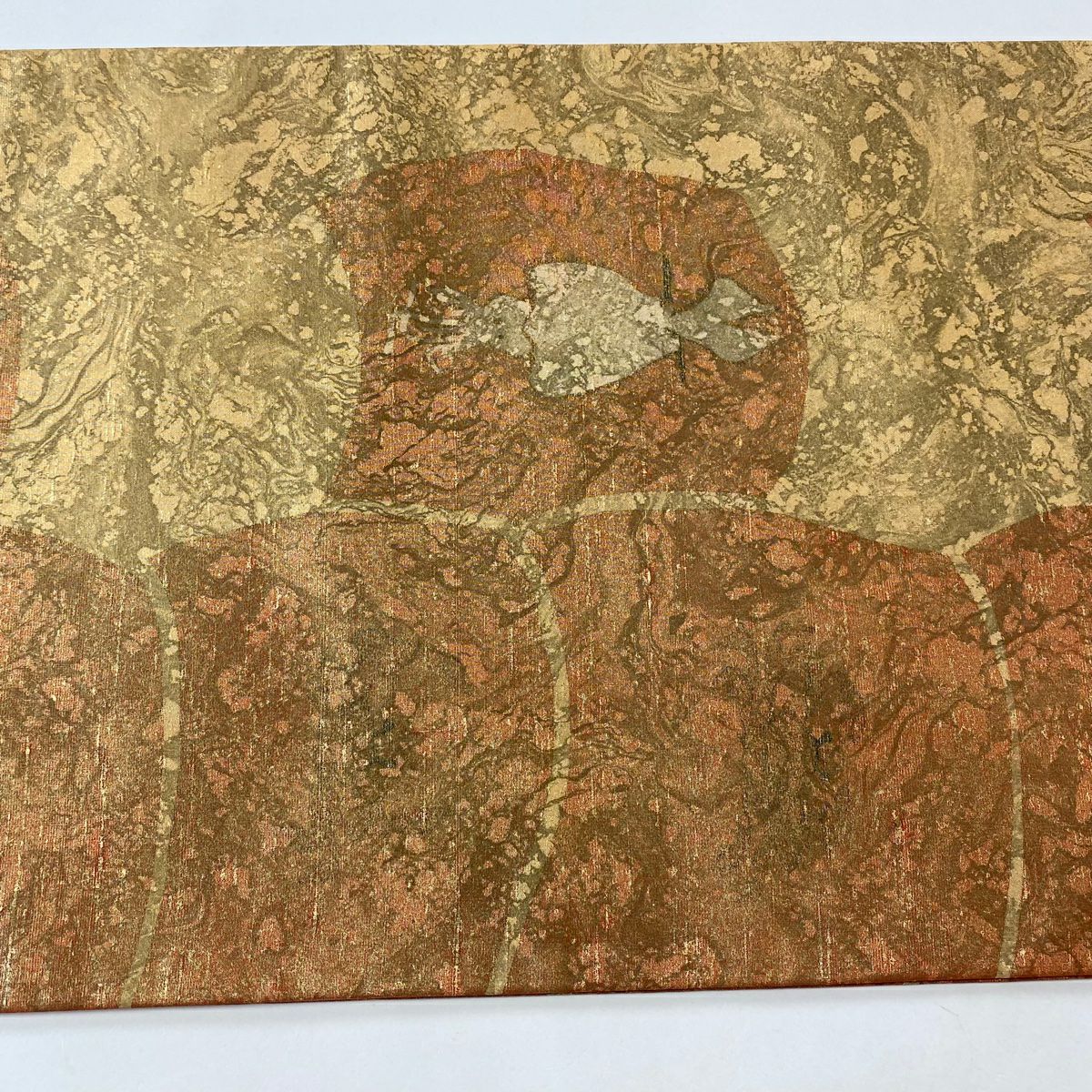 【美品】 袋帶 逸品級 有落款 有證書 牛首紬織織 蝦 蟹 金銀彩 淺橙色 六通 純蠶絲