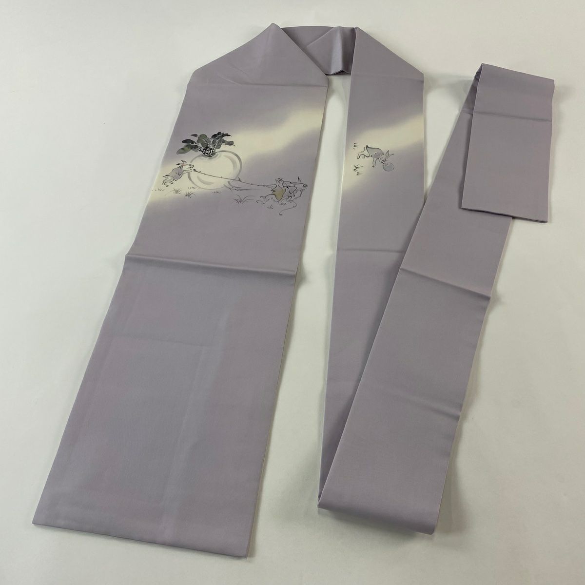 【美品】名古屋帶 逸品級 兔子 頭飾 漸層 淺紫 純蠶絲