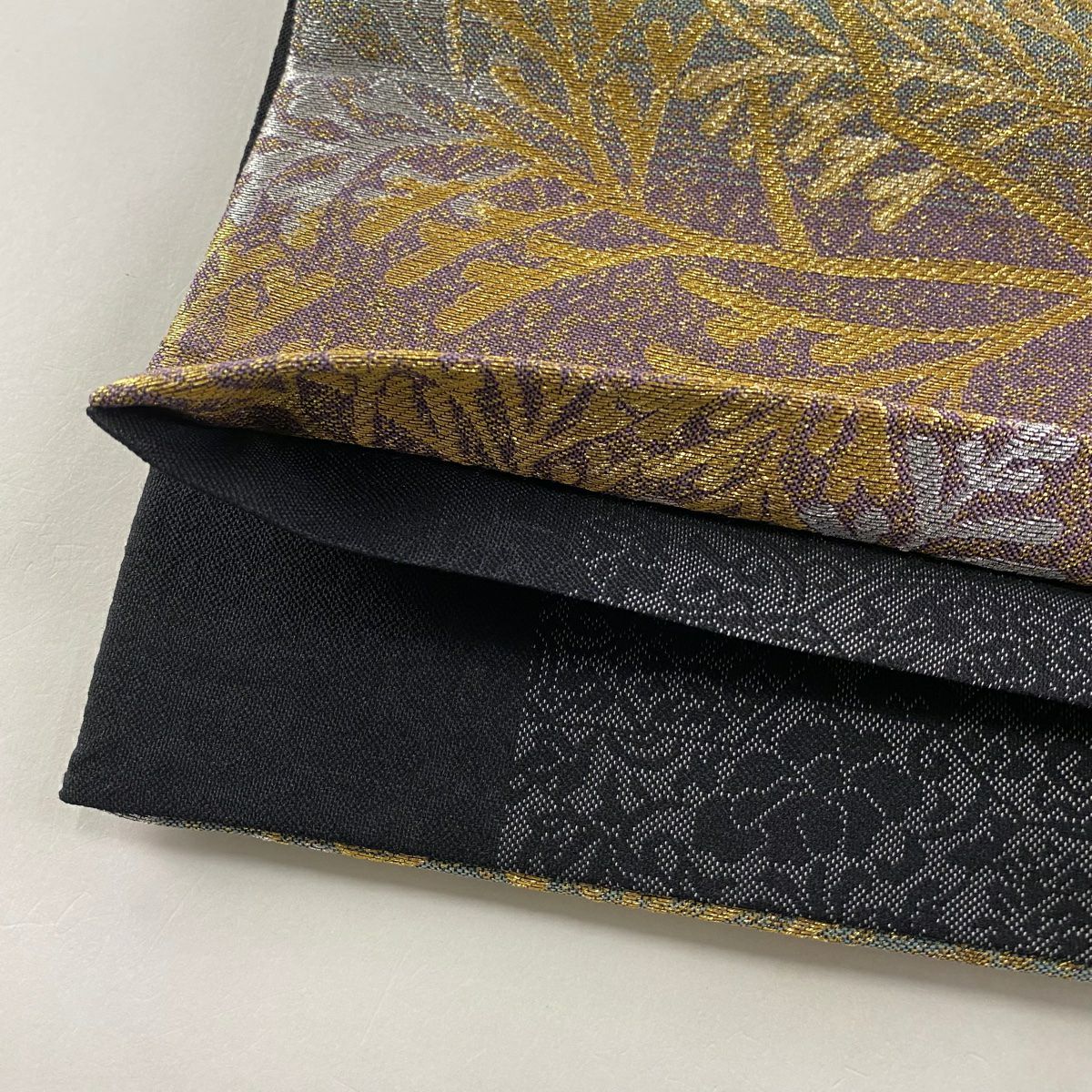 【庫存清倉】 【美品】 袋帶 名品級 葉 金銀糸 金金箔 茶 六通 純蠶絲