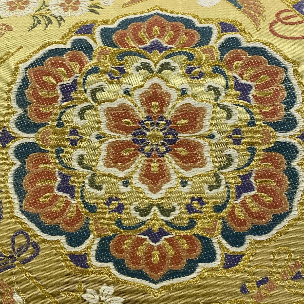 【庫存清倉】 【美品】 袋帶 名品級 華紋 樂器 金絲 金金箔 金色 六通 純蠶絲