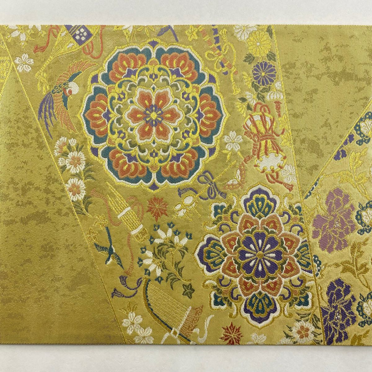 【庫存清倉】 【美品】 袋帶 名品級 華紋 樂器 金絲 金金箔 金色 六通 純蠶絲