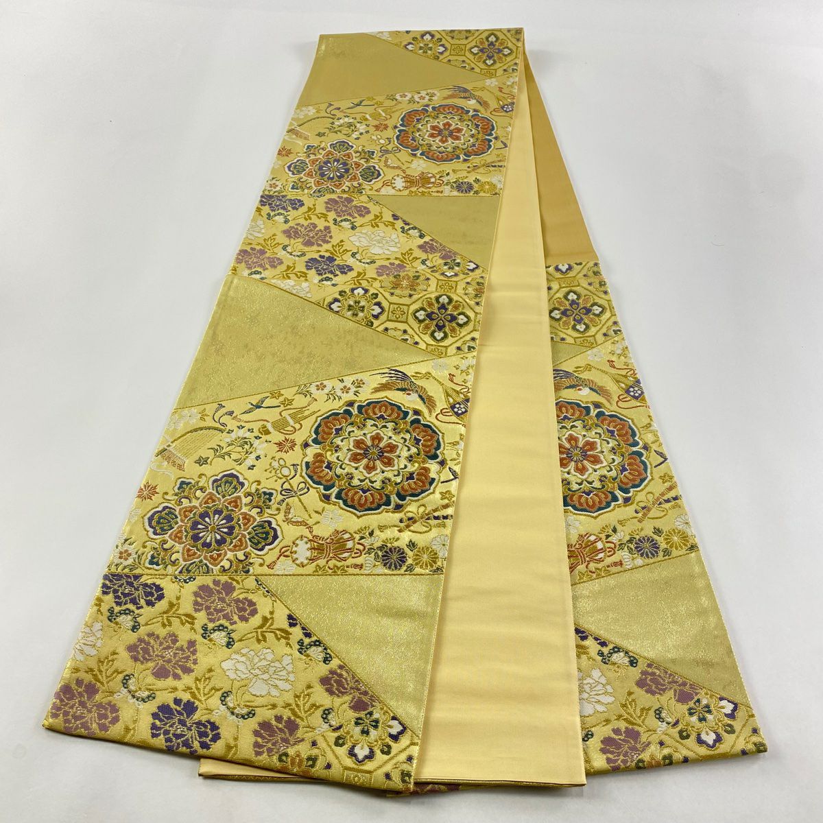 【庫存清倉】 【美品】 袋帶 名品級 華紋 樂器 金絲 金金箔 金色 六通 純蠶絲