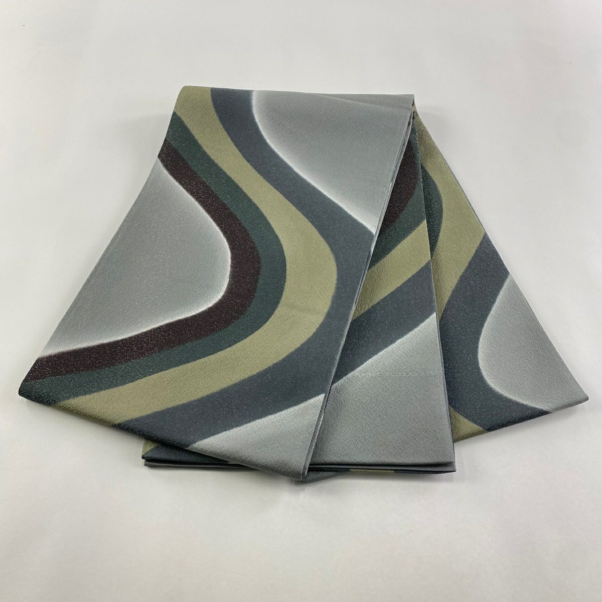 【庫存清倉】 【美品】 袋帶 名品級 大和 斜紋 銀通 灰色 六通 純蠶絲