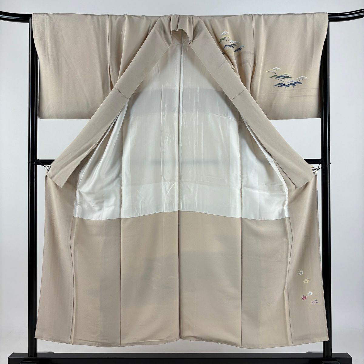 訪問服 身長152cm 袖長65cm M 雙層 上野為二 落款あり 家屋 松樹竹子梅花 染分 ぼかし 米色 純蠶絲 逸品級