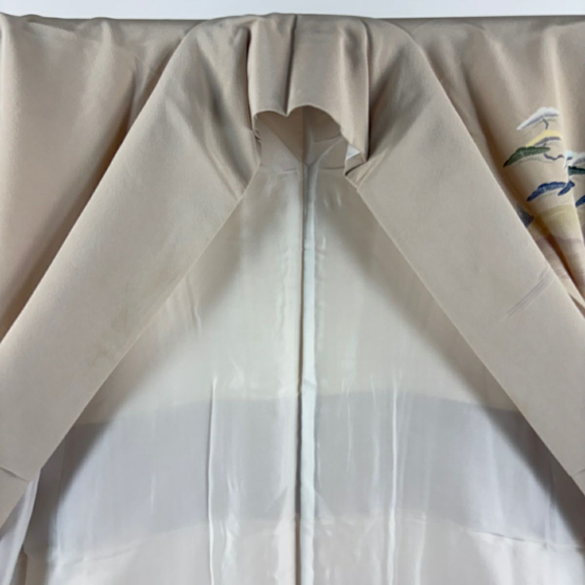 訪問服 身長152cm 袖長65cm M 雙層 上野為二 落款あり 家屋 松樹竹子梅花 染分 ぼかし 米色 純蠶絲 逸品級