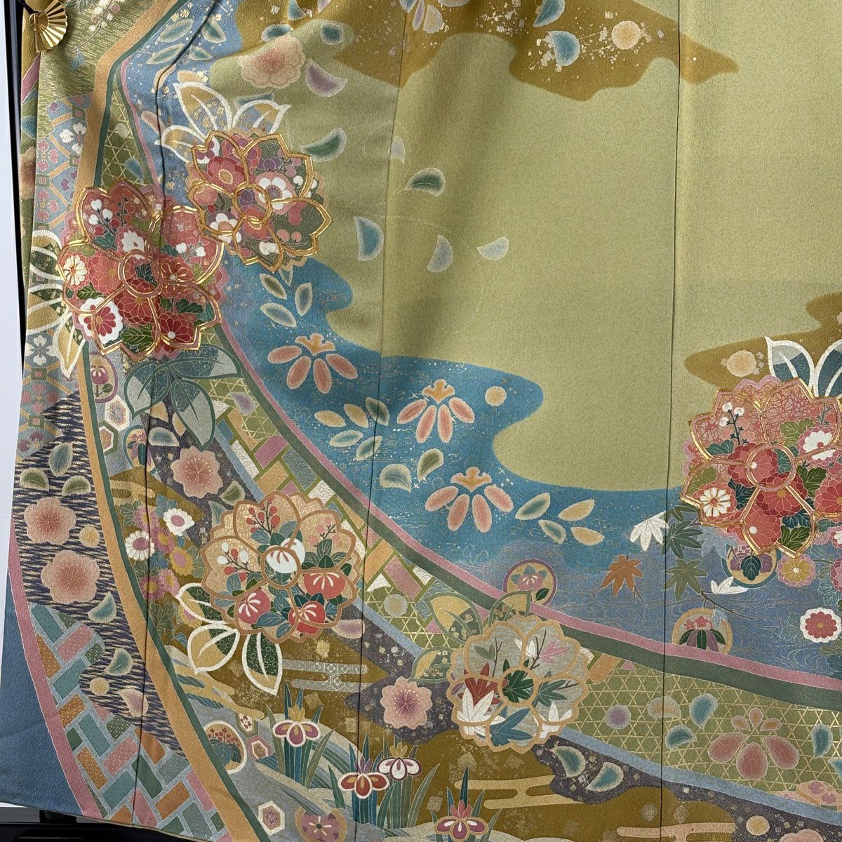振袖禮服 身長161cm 袖長66.5cm M 雙層 春峰 落款 櫻花 霞 金絲 金銀彩 蓬色 純蠶絲 逸品級