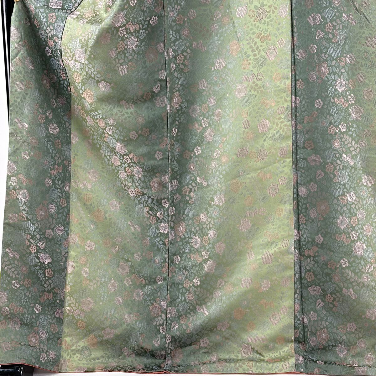 紬織 身長173cm 袖長68.5cm L 雙層 草花紋紋 漸層 鶯 經典純蠶絲 逸品級