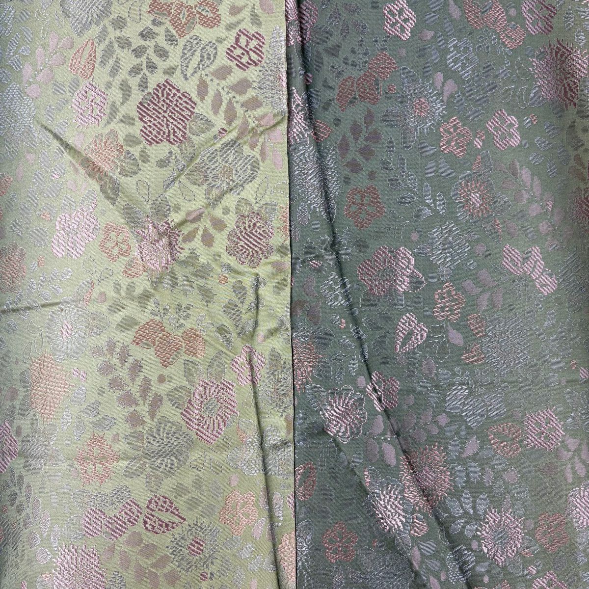 紬織 身長173cm 袖長68.5cm L 雙層 草花紋紋 漸層 鶯 經典純蠶絲 逸品級