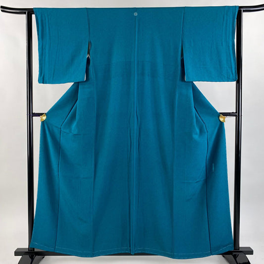 【美品】 江戶小紋 身長157cm 袖長62.5cm S 雙層 人間國寶 中村勇二郎 落款あり 文字 青綠 純蠶絲 逸品級 一つ紋