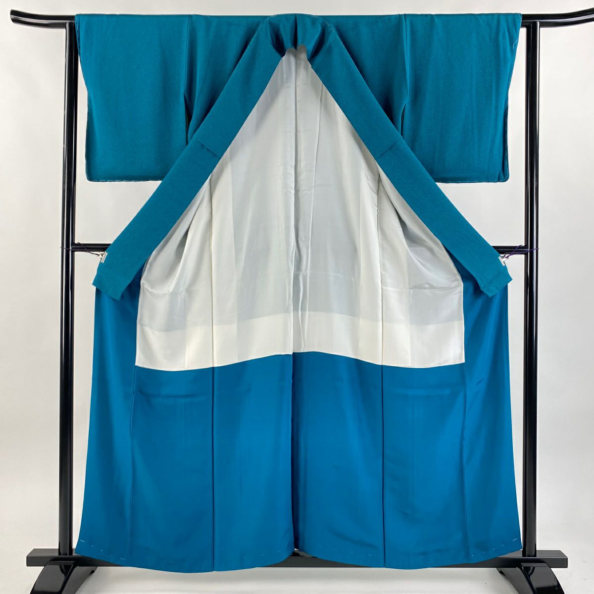【美品】 江戶小紋 身長157cm 袖長62.5cm S 雙層 人間國寶 中村勇二郎 落款あり 文字 青綠 純蠶絲 逸品級 一つ紋