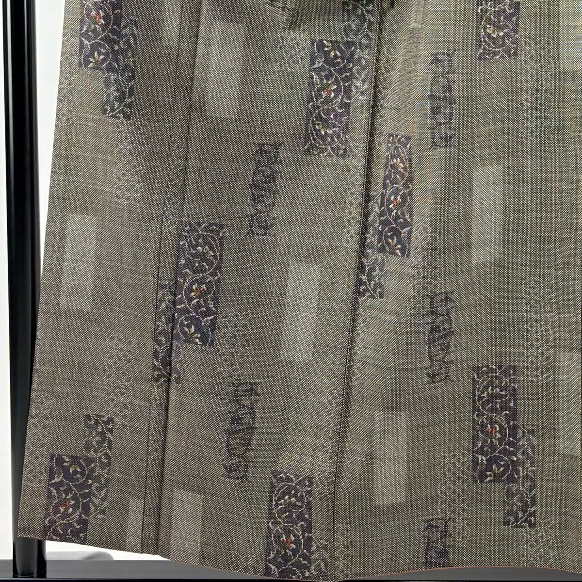 【美品】 紬織 身長157cm 袖長63.5cm S 雙層 短冊 花唐草紋 焦茶 純蠶絲 秀品級
