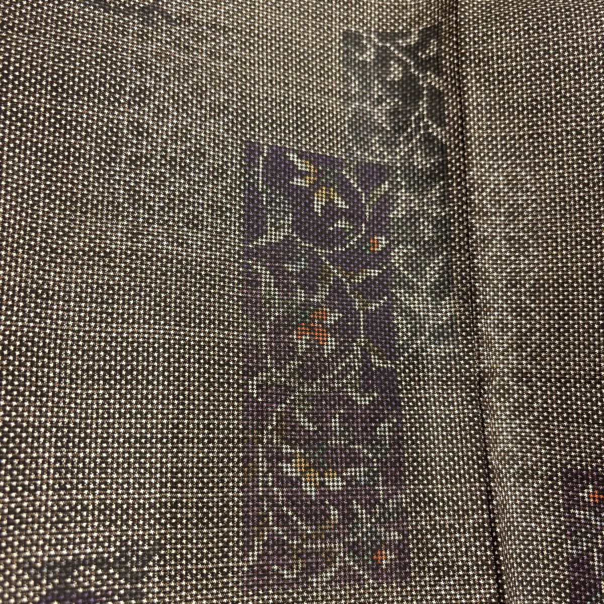 【美品】 紬織 身長157cm 袖長63.5cm S 雙層 短冊 花唐草紋 焦茶 純蠶絲 秀品級