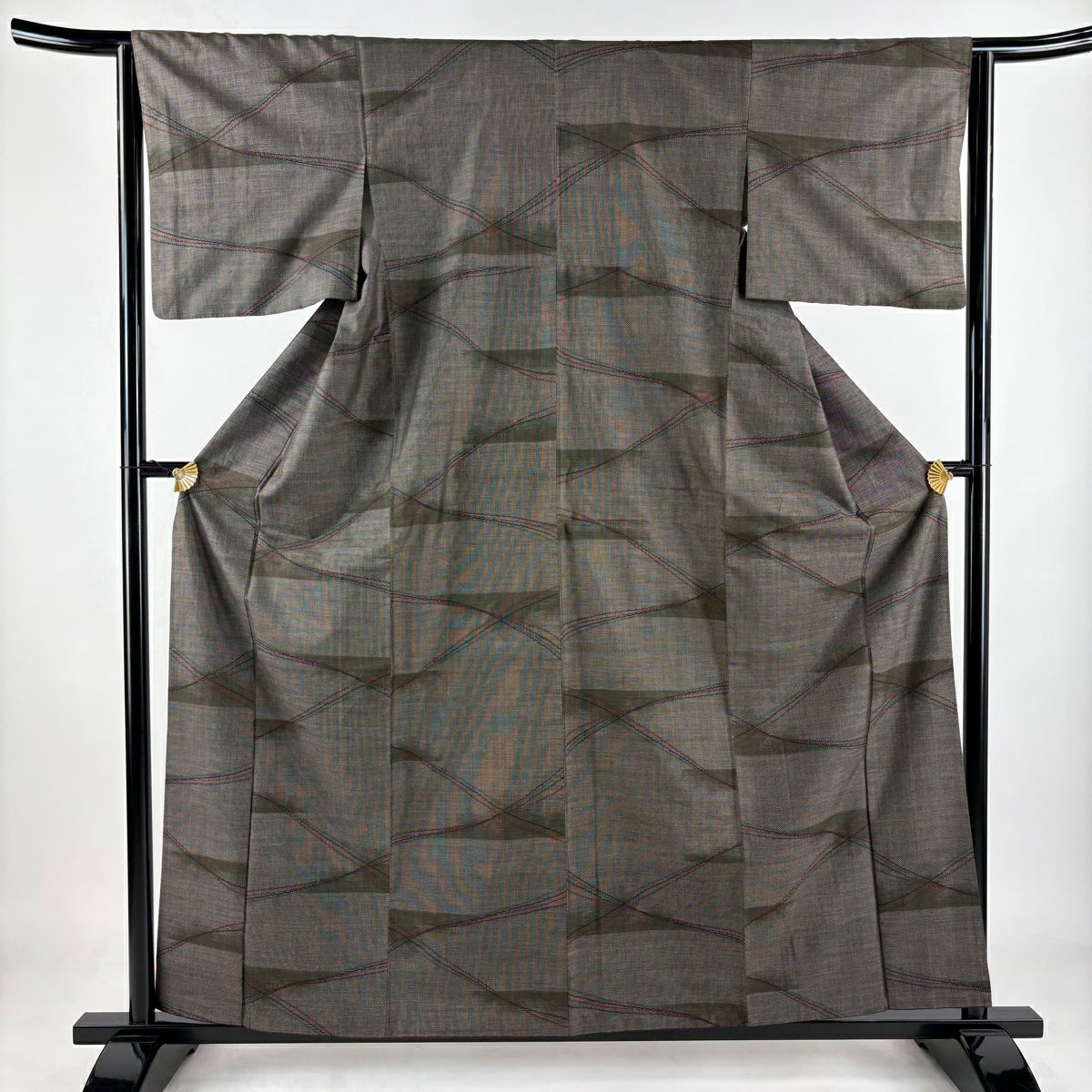 【美品】 紬織 身長159.5cm 袖長63cm S 雙層 鈕衫 幾何學 焦茶 純蠶絲 秀品級