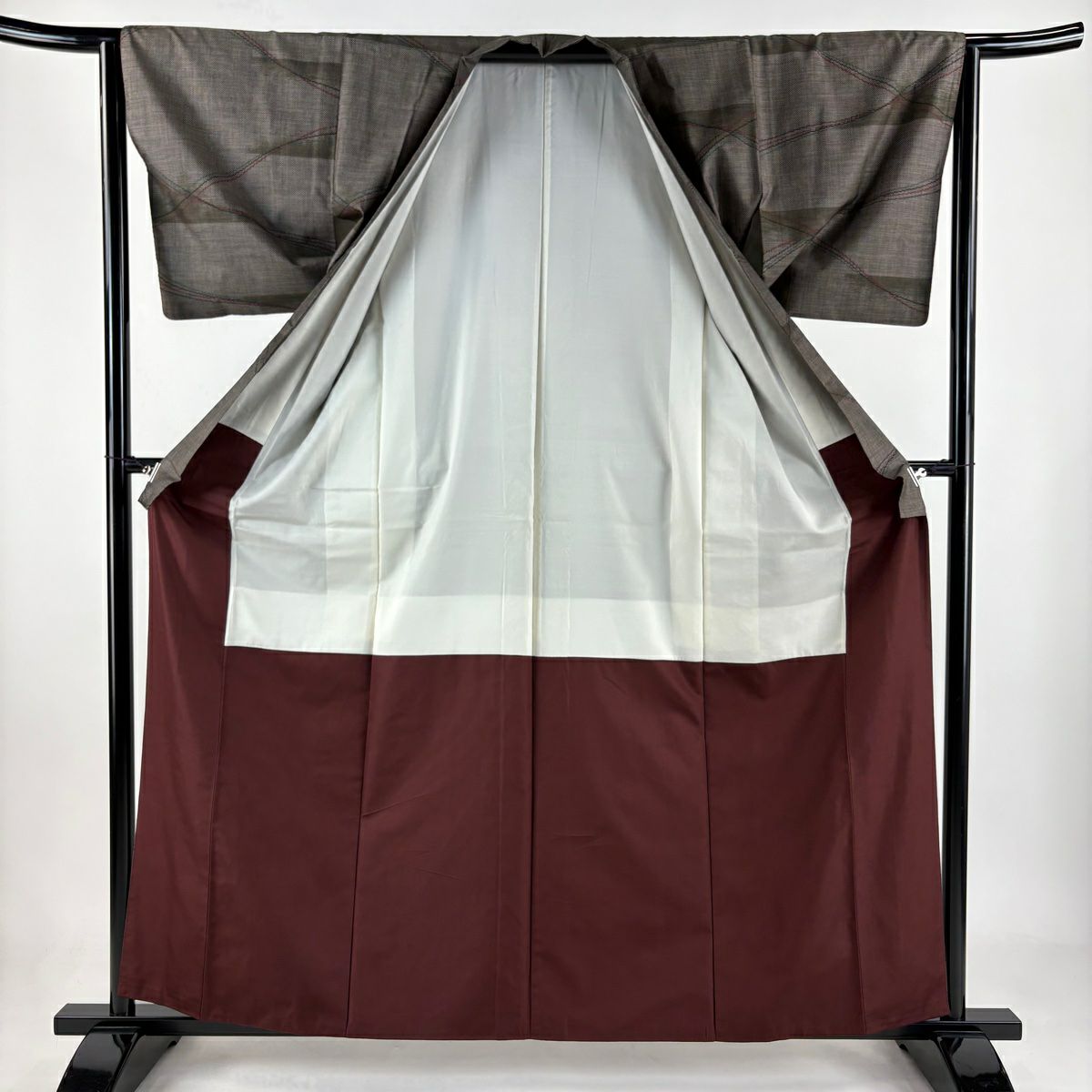 【美品】 紬織 身長159.5cm 袖長63cm S 雙層 鈕衫 幾何學 焦茶 純蠶絲 秀品級