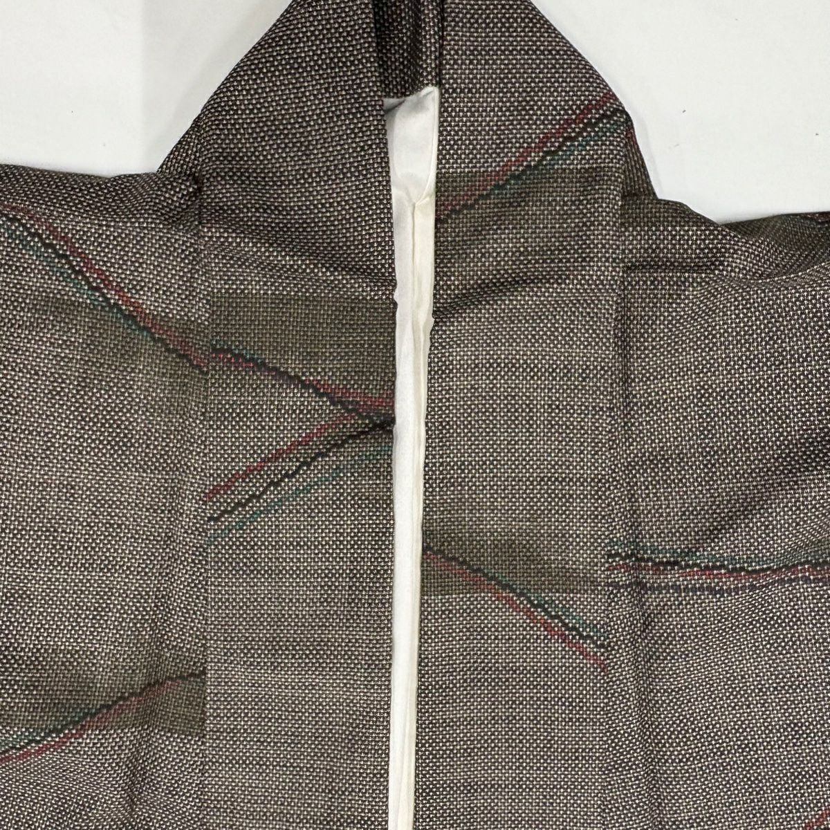 【美品】 紬織 身長159.5cm 袖長63cm S 雙層 鈕衫 幾何學 焦茶 純蠶絲 秀品級