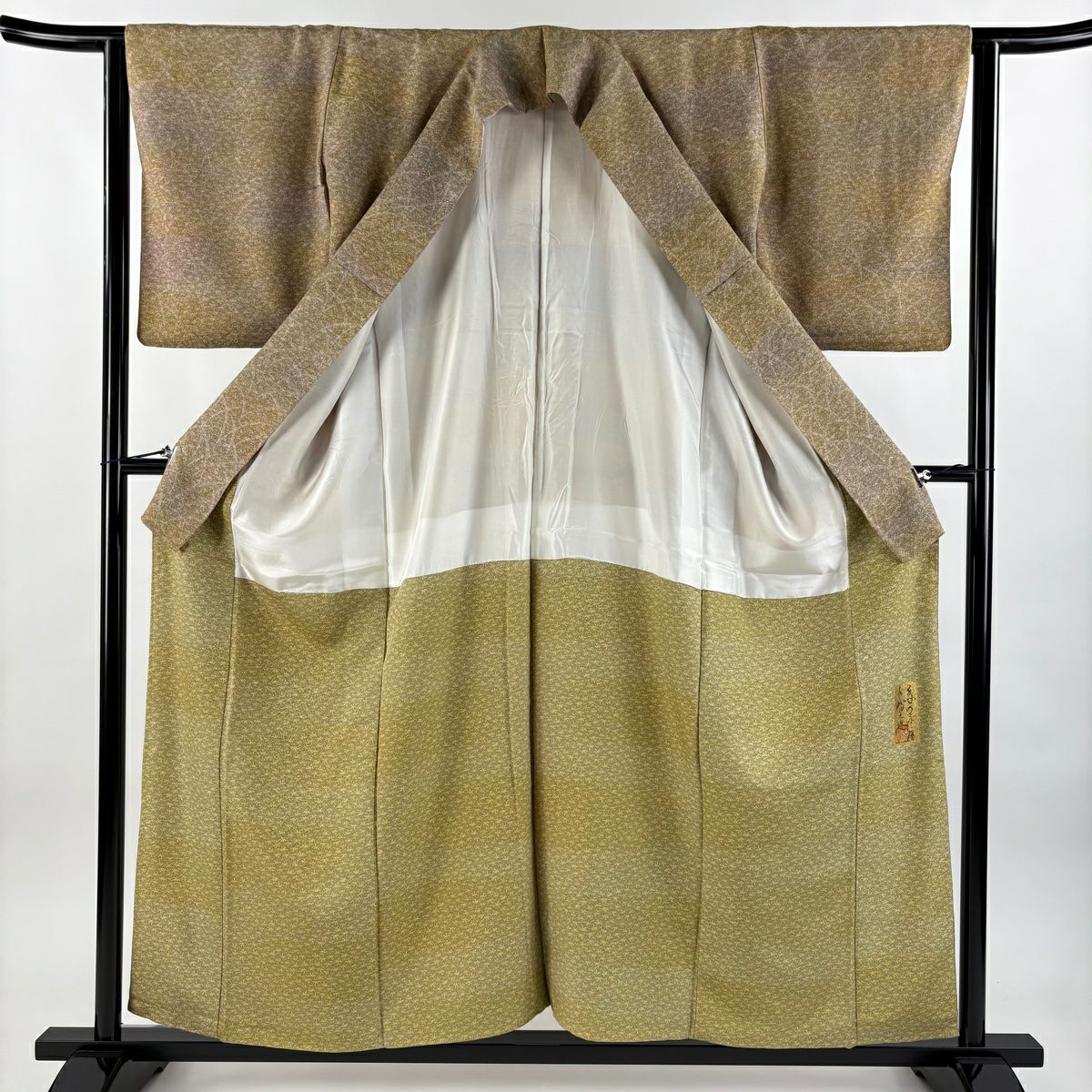 【美品】 付下 身長157cm 袖長62.5cm S 雙層 草花紋紋 漸層 金銀彩 黃土 純蠶絲 優品級