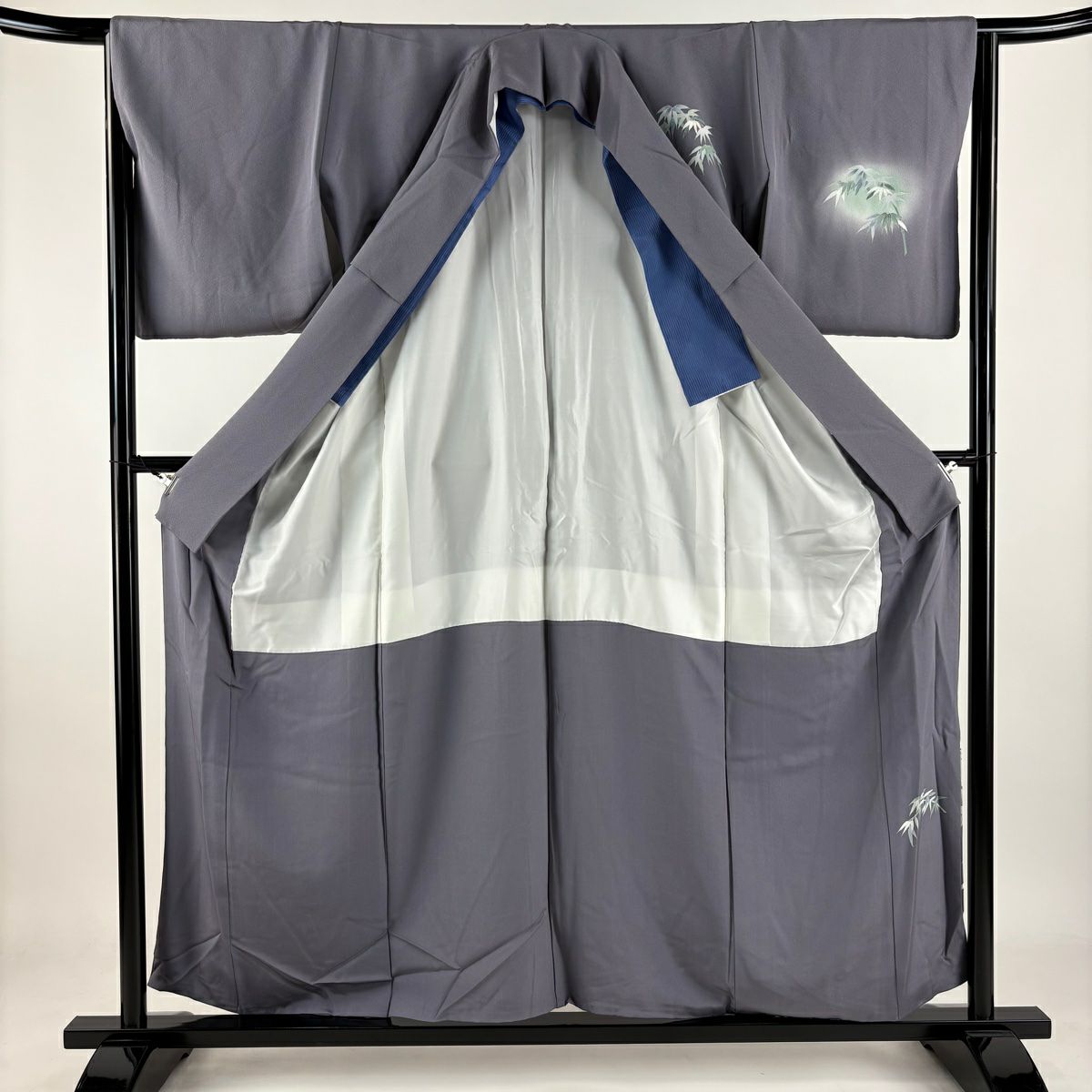 付下 身長156.5cm 袖長64cm M 雙層 竹子 菊花 染分 淡化 灰紫 純蠶絲 優品級