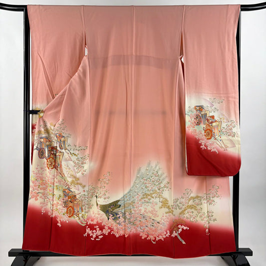 振袖禮服 身長157cm 袖長64.5cm M 雙層 御所車 櫻花 金銀彩 漸層 粉色 純蠶絲 優品級