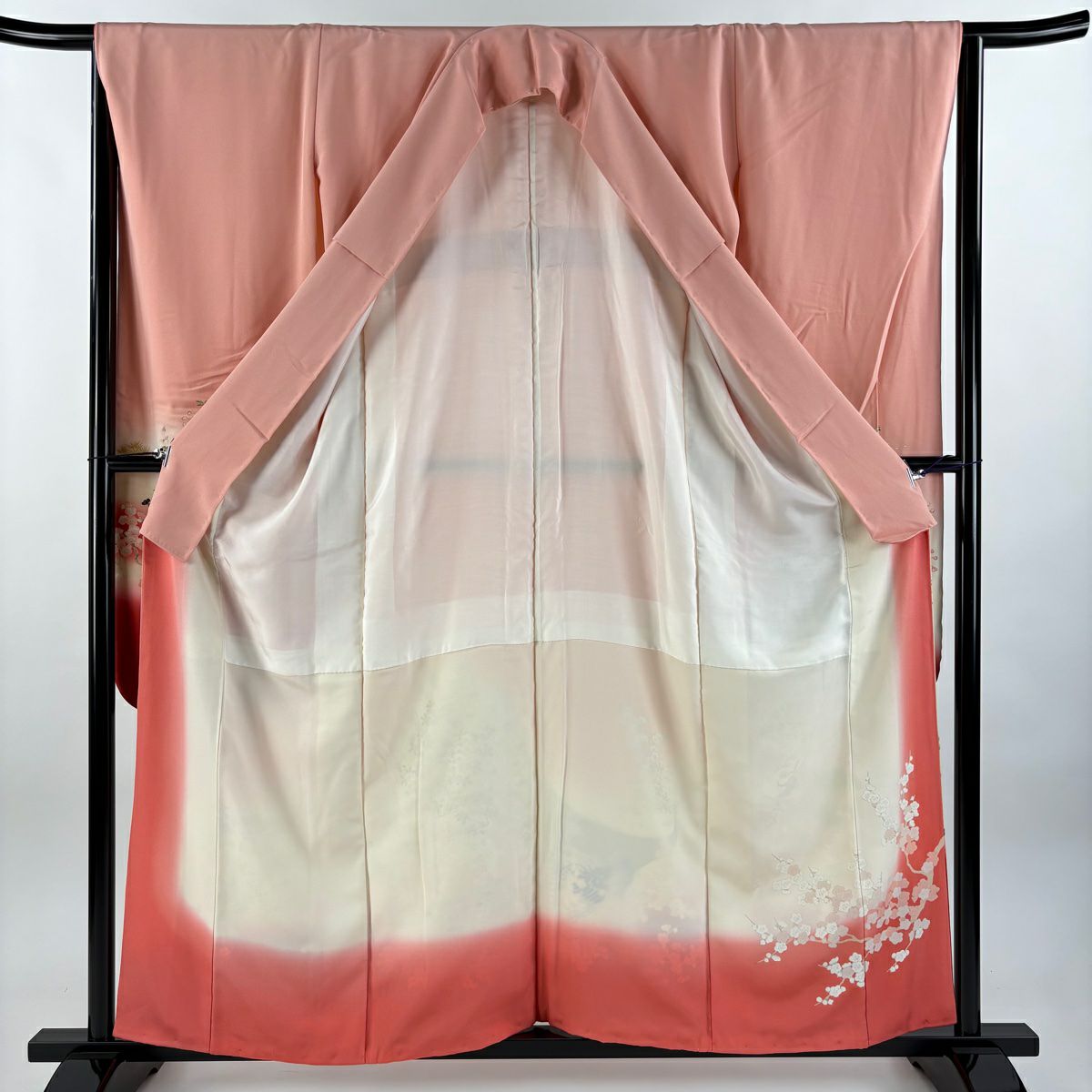 振袖禮服 身長157cm 袖長64.5cm M 雙層 御所車 櫻花 金銀彩 漸層 粉色 純蠶絲 優品級