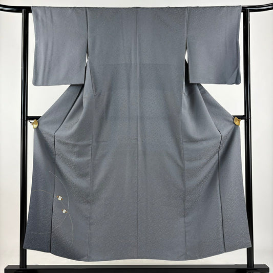 【美品】 付下 身長152cm 袖長61.5cm S 雙層 落款あり 貓頭鷹 金銀彩 漸層 灰色 純蠶絲 逸品級