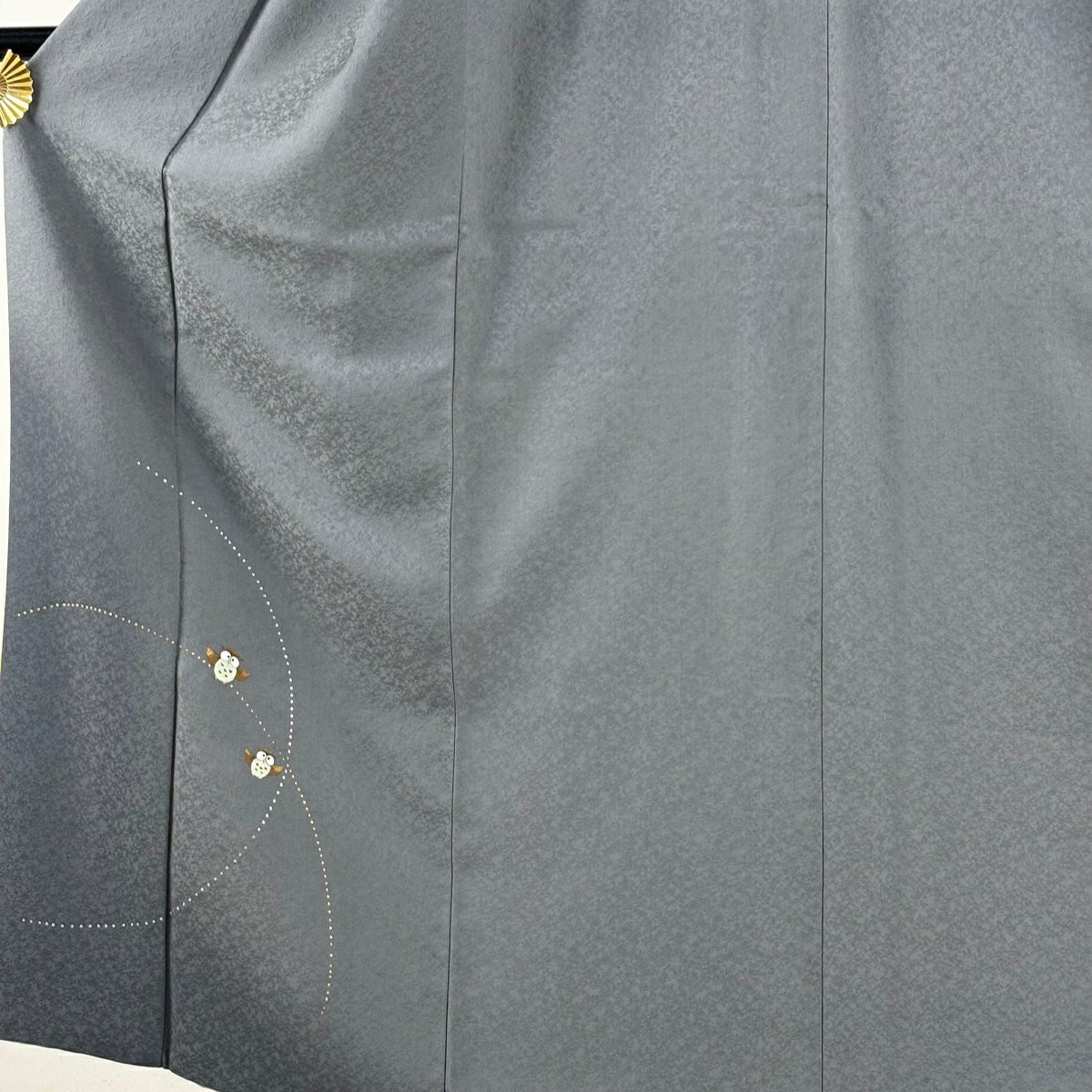 【美品】 付下 身長152cm 袖長61.5cm S 雙層 落款あり 貓頭鷹 金銀彩 漸層 灰色 純蠶絲 逸品級