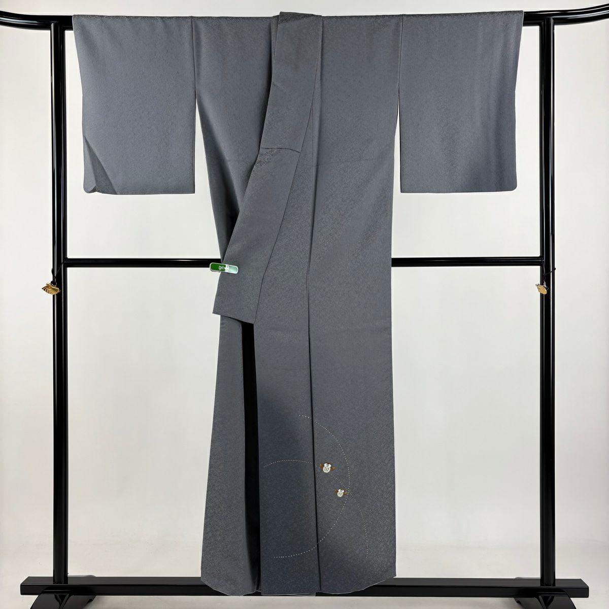 【美品】 付下 身長152cm 袖長61.5cm S 雙層 落款あり 貓頭鷹 金銀彩 漸層 灰色 純蠶絲 逸品級