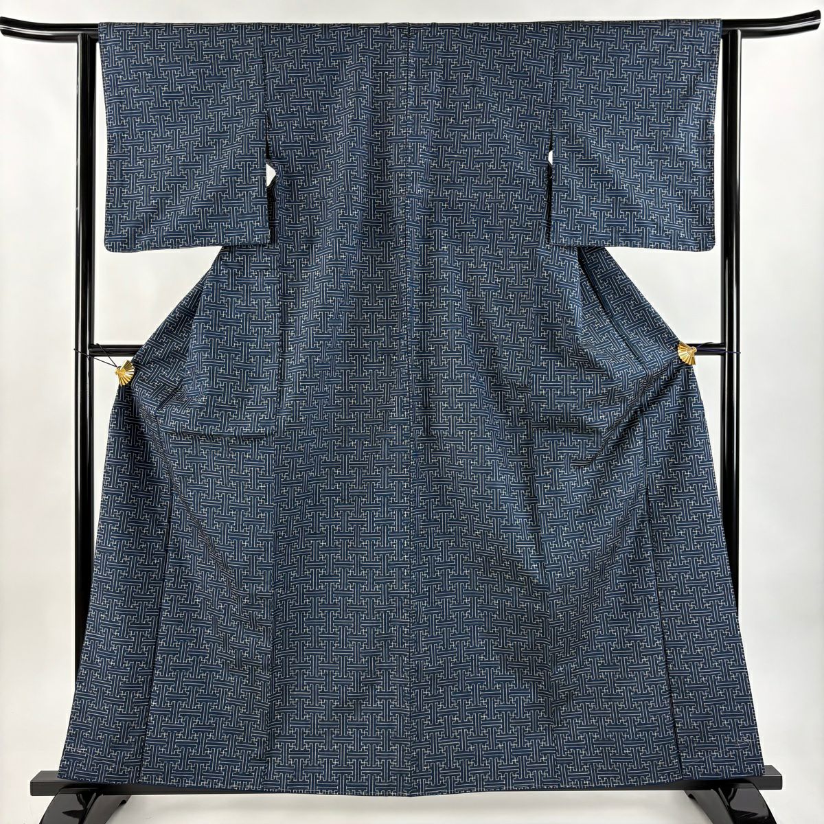 【美品】 紬織 身長160cm 袖長62.5cm S 雙層 紗綾形 藍色 純蠶絲 秀品級
