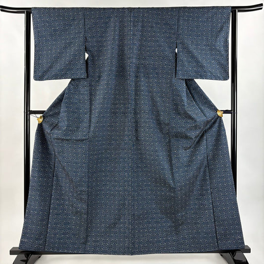 【美品】 紬織 身長160cm 袖長62.5cm S 雙層 紗綾形 藍色 純蠶絲 秀品級