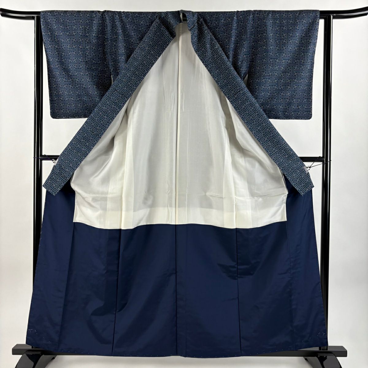 【美品】 紬織 身長160cm 袖長62.5cm S 雙層 紗綾形 藍色 純蠶絲 秀品級
