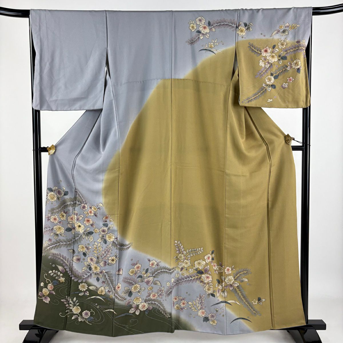 【庫存清倉】訪問服 身長160cm 袖長67cm M 雙層 辻花染圖案 流水 金銀彩 染分 薄紫 純蠶絲 名品級