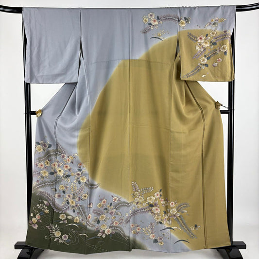 【庫存清倉】訪問服 身長160cm 袖長67cm M 雙層 辻花染圖案 流水 金銀彩 染分 薄紫 純蠶絲 名品級
